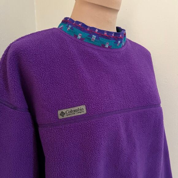 Vtg Columbia Sportswear Fleece Pullover XL Womens Purple Sweatshirt 90s Aztec - Picture 4 of 6